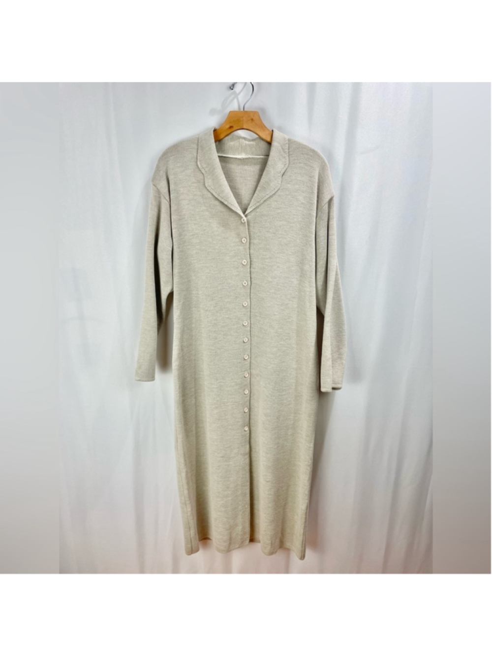 Vintage Tan Button Front Maxi Sweater Dress Size L - Picture 2 of 5